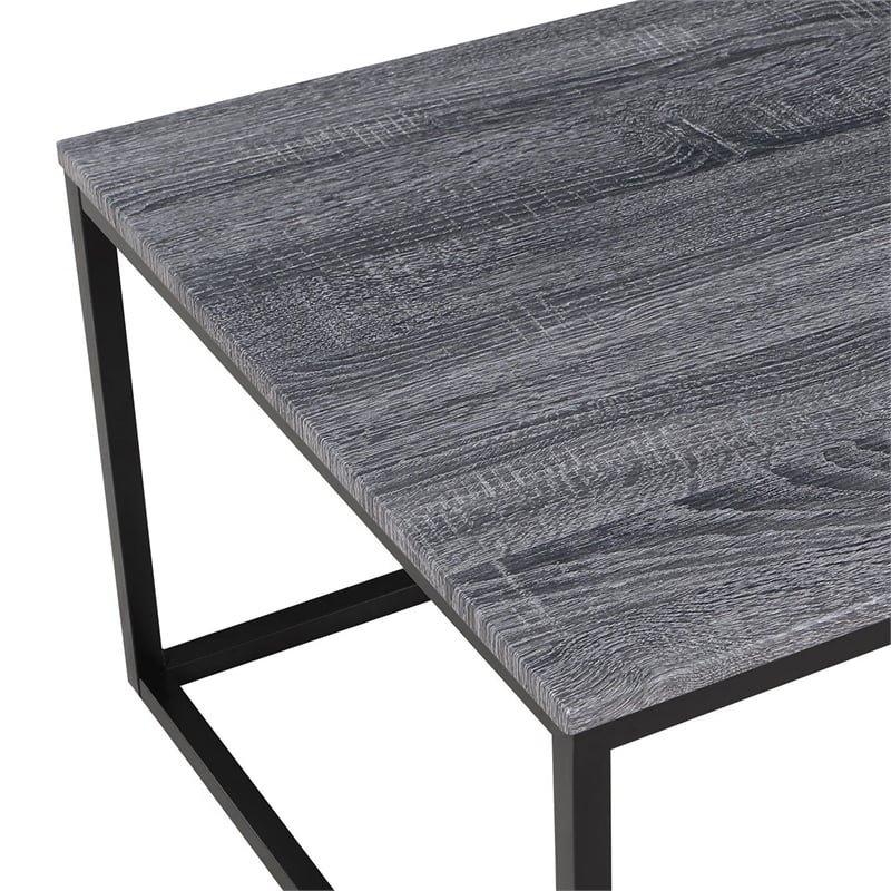 Benjara Rebecca 3pc Nesting Coffee and End Table Set- Black Metal- Gray Wood Top