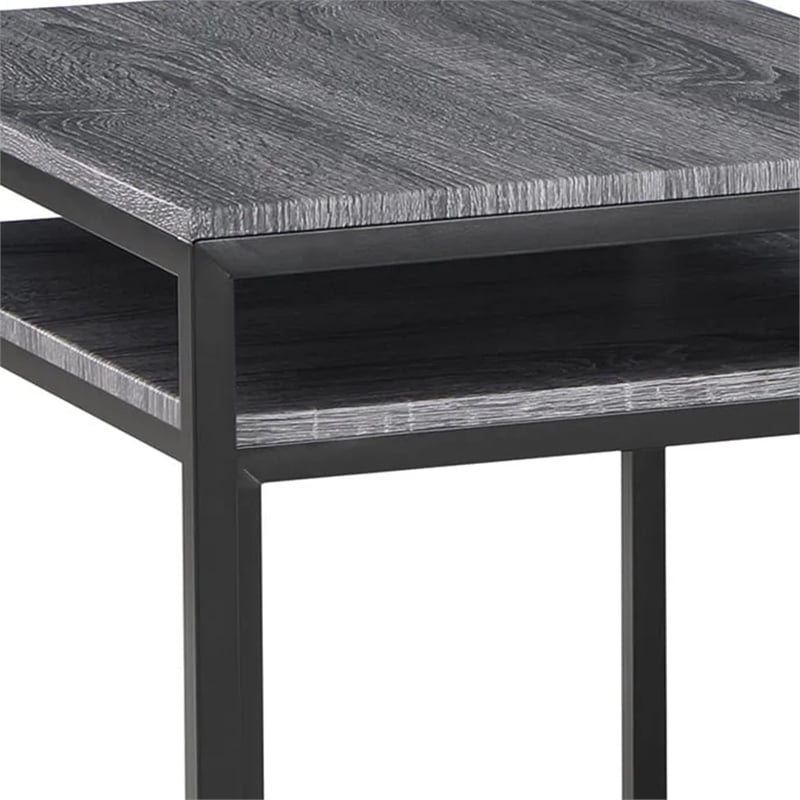 Benjara Rebecca 3pc Nesting Coffee and End Table Set- Black Metal- Gray Wood Top