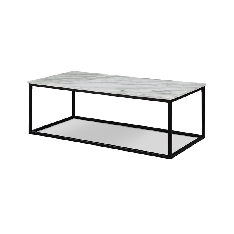 Benjara Rebecca 3pc Nesting Coffee & End Table Set-Black Metal-White Marble Top