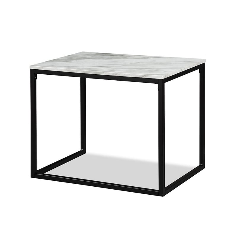 Benjara Rebecca 3pc Nesting Coffee & End Table Set-Black Metal-White Marble Top