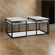 Benjara Rebecca 3pc Nesting Coffee & End Table Set-Black Metal-White Marble Top