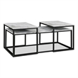 Benjara Rebecca 3pc Nesting Coffee & End Table Set-Black Metal-White Marble Top