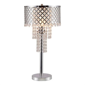 Benjara Denise 29&quot Table Lamp- Glass- Metal Frame- Mesh Shade- Crystals- Gold