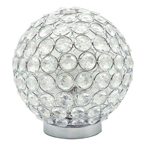 Benjara Denise 9&quot Table Lamp- Round Metal Base- Crystal Ball Shade- Silver