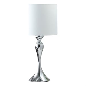 Benjara Omi 25&quot Table Lamp- Drum White Shade- Sleek Slender Modern Chrome Body