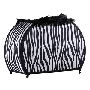 Benjara Wigi 12&quot Accent Lamp- Purse- Zebra Animal Print- Black White Faux Fur