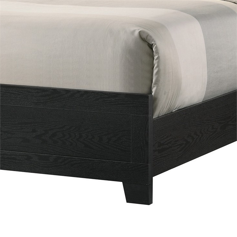 Benjara Yoh Queen Size Bed- Wood- Headboard with Lights and Shelves- Black
