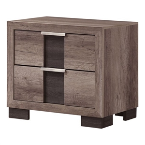 Benjara Rangley 24&quot Nightstand- 2 Drawers- Chrome Metal Handles- Brown Wood