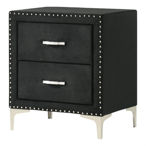 Benjara Moha 28&quot Nightstand- Wood- 2 Drawers- Metal Handles- Black Velvet