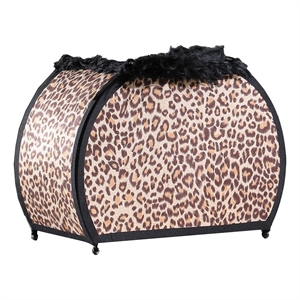 Benjara Wigi 12&quot Accent Lamp- Purse- Cheetah Animal Print- Brown Black Faux Fur