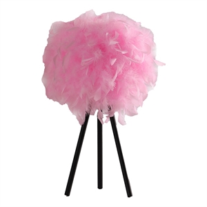 Benjara Rio 21&quot Accent Table Lamp- Pink Feather Shade- Black Metal Tripod Base