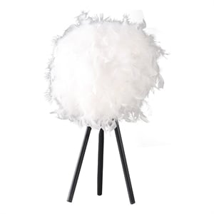 Benjara Rio 21&quot Accent Table Lamp- White Feather Shade- Black Metal Tripod Base
