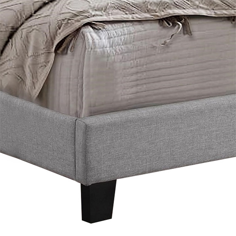 Benjara Shirin Full Size Bed- Wood- Nailhead Trim- Upholstered Headboard- Gray