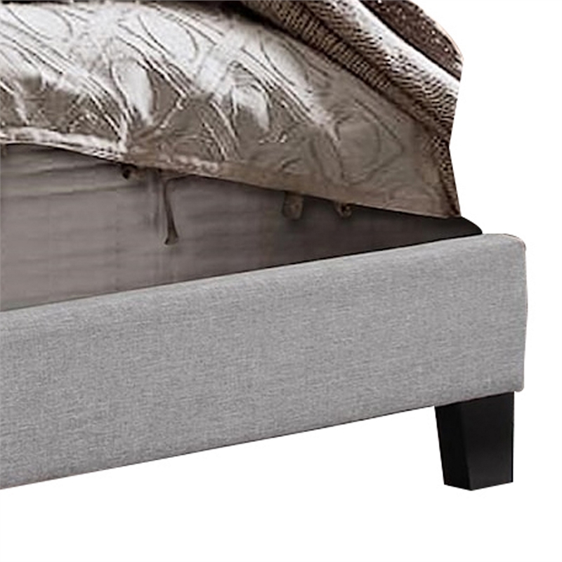 Benjara Shirin King Size Bed- Wood- Nailhead Trim- Upholstered Headboard- Gray