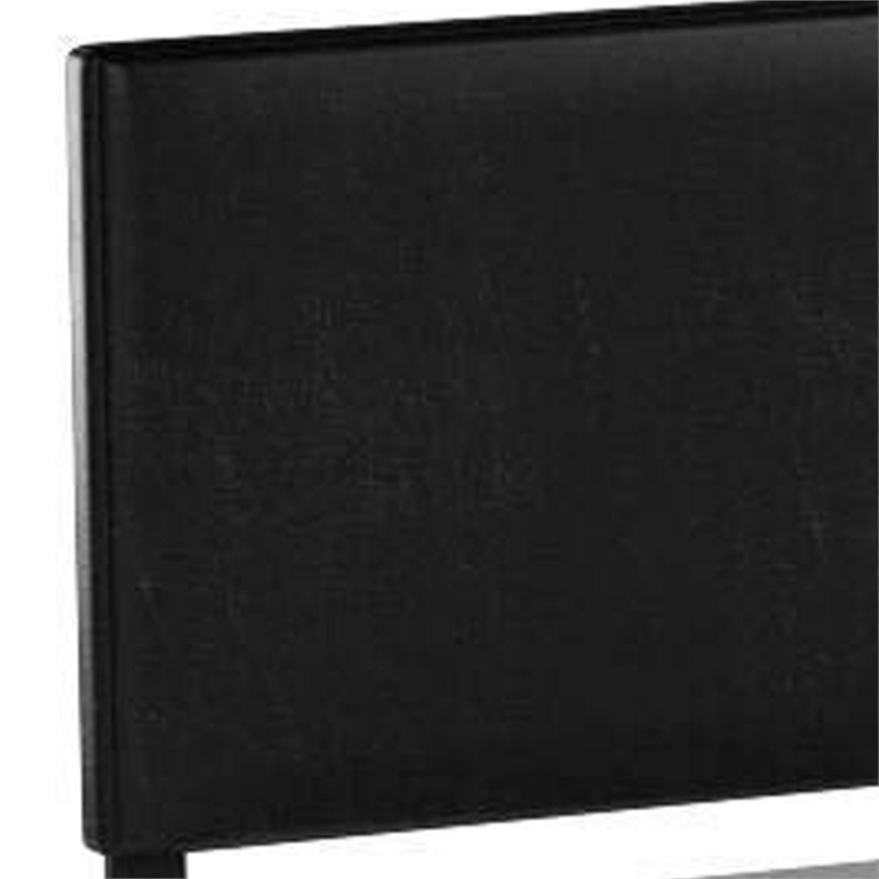 Benjara Shirin Full Size Bed- Wood- Nailhead Trim- Upholstered Headboard- Black