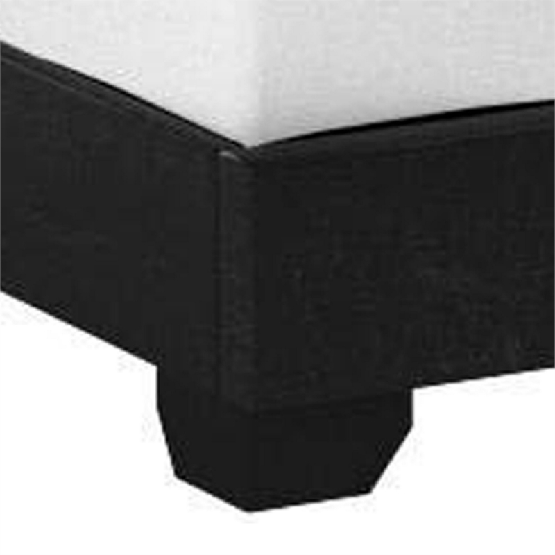 Benjara Shirin King Size Bed- Wood- Nailhead Trim- Upholstered Headboard- Black