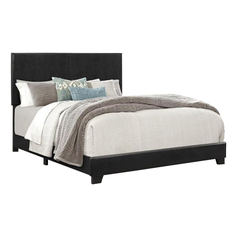 Benjara Shirin King Size Bed- Wood- Nailhead Trim- Upholstered Headboard- Black