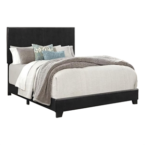 Benjara Shirin Queen Size Bed- Wood- Nailhead Trim- Upholstered Headboard- Black