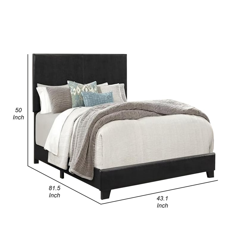Benjara Shirin Twin Size Bed- Wood- Nailhead Trim- Upholstered Headboard- Black