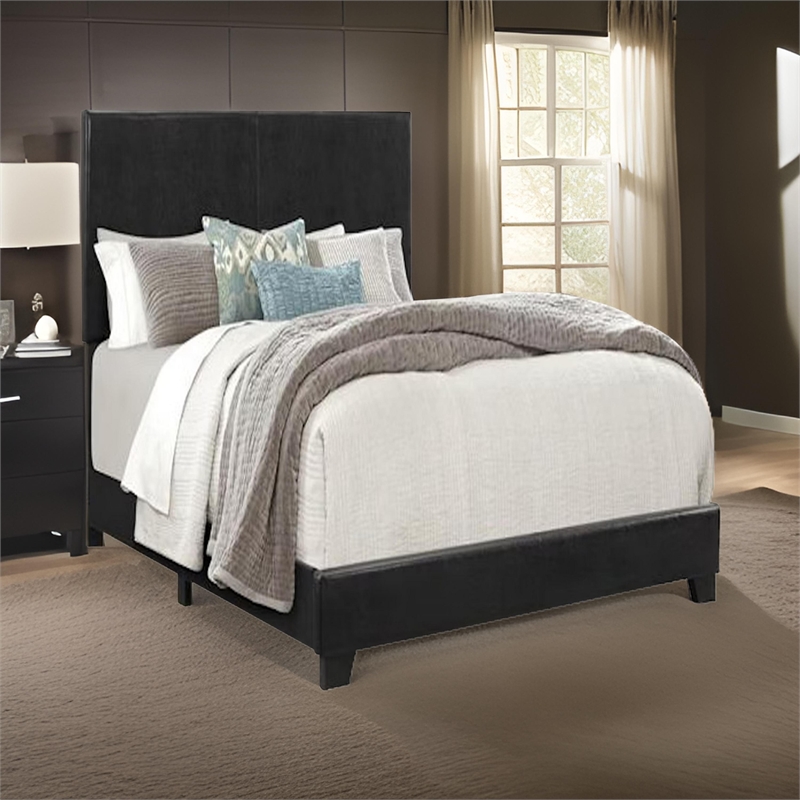 Benjara Shirin Twin Size Bed- Wood- Nailhead Trim- Upholstered Headboard- Black
