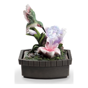 Benjara Eci 11&quot Hummingbird Tabletop Fountain- Accent Crystal LED Light Ball