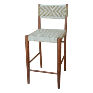 Benjara Cero 29&quot Barstool Chair Set of 2- Wood- Cotton Woven- Brown- Gray