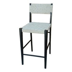 Benjara Cero 29&quot Barstool Chair Set of 2- Wood- Cotton Woven- Black- Gray