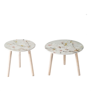 Benjara Byle 16- 20&quot Side Table Set of 2- Floral Design- Cherry Blossom- White