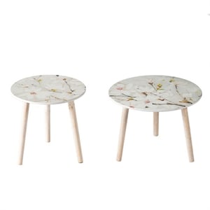 Benjara Byle 16- 20&quot Side Table Set of 2- Floral Design- Cherry Blossom- White