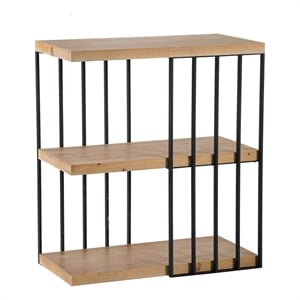 Benjara 35&quot 3 Tier Decorative Display Shelves- Black Iron- Fir Wood- Brown