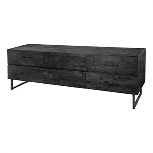 Benjara 87&quot Sideboard Cabinet- 6 Drawers- Iron Legs and Handles- Wood- Black