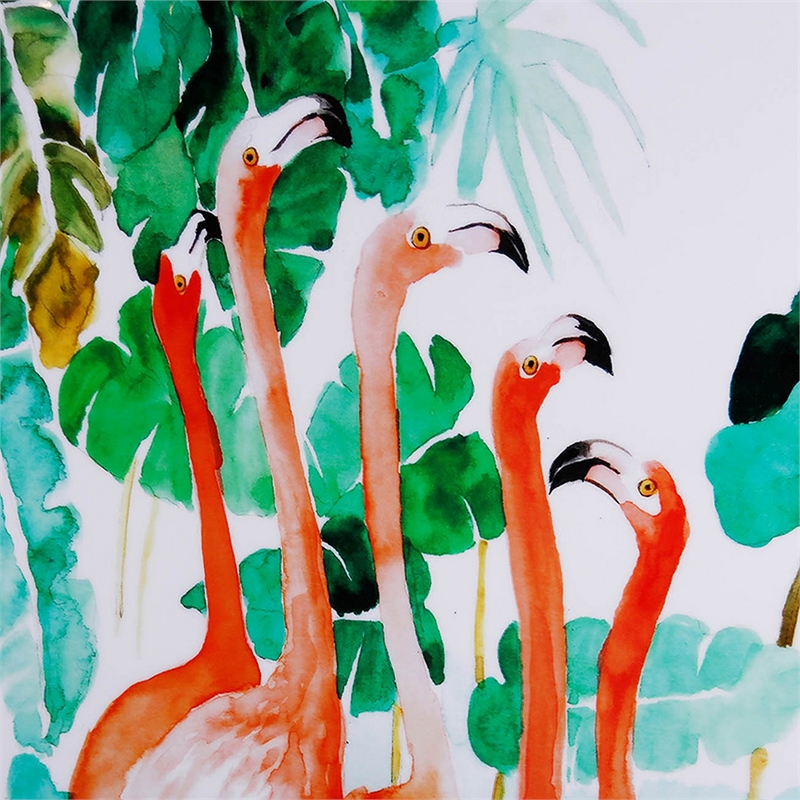 Benjara 32 x 48 Set of 2 Framed Wall Art- Botanical Flamingo Print- Green- White