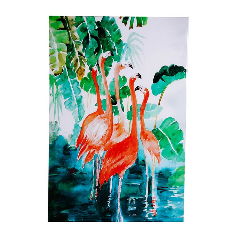 Benjara 32 x 48 Set of 2 Framed Wall Art- Botanical Flamingo Print- Green- White