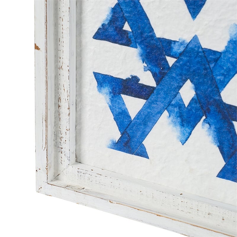 Benjara 17 x 17 Set of 2 Framed Wall Art- Geometric Print- Modern- White- Blue