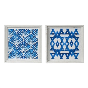Benjara 17 x 17 Set of 2 Framed Wall Art- Geometric Print- Modern- White- Blue