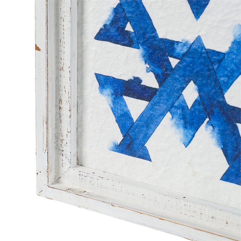Benjara 17 x 17 Set of 2 Framed Wall Art- Geometric Print- Modern- White- Blue