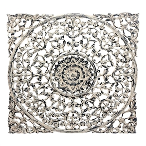 Benjara 36 x 36 Decorative Wood Wall Panel-Intricate Carved Design-Silver Finish