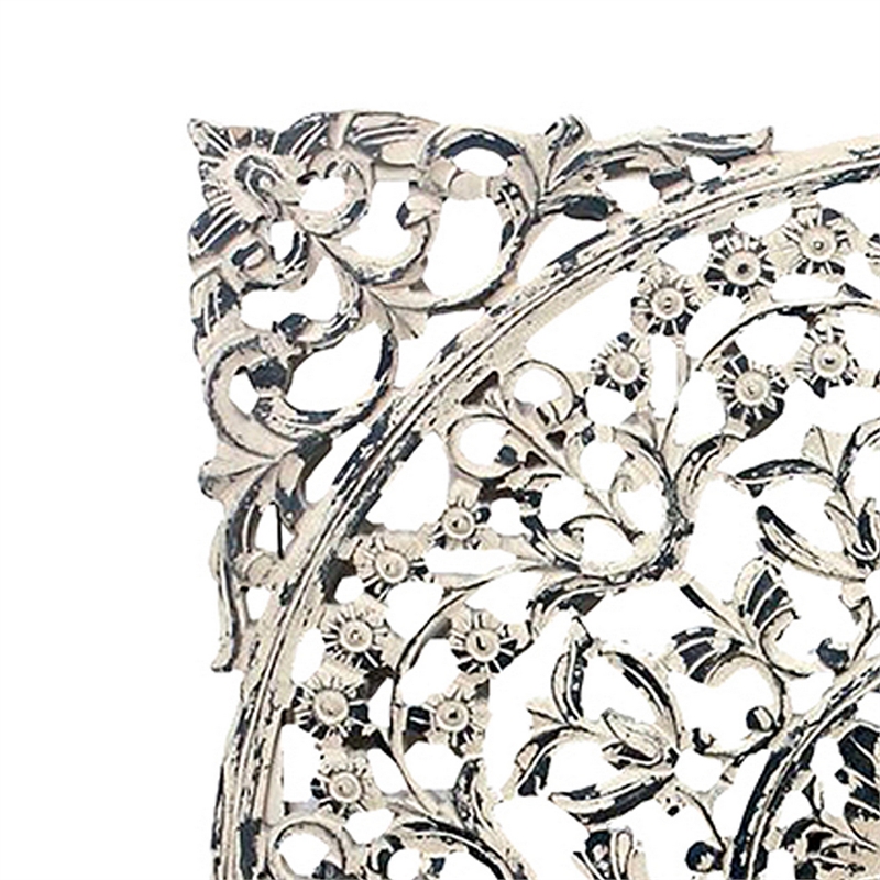 Benjara 36 x 36 Decorative Wood Wall Panel-Intricate Carved Design-Silver Finish