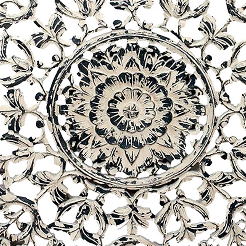 Benjara 36 x 36 Decorative Wood Wall Panel-Intricate Carved Design-Silver Finish