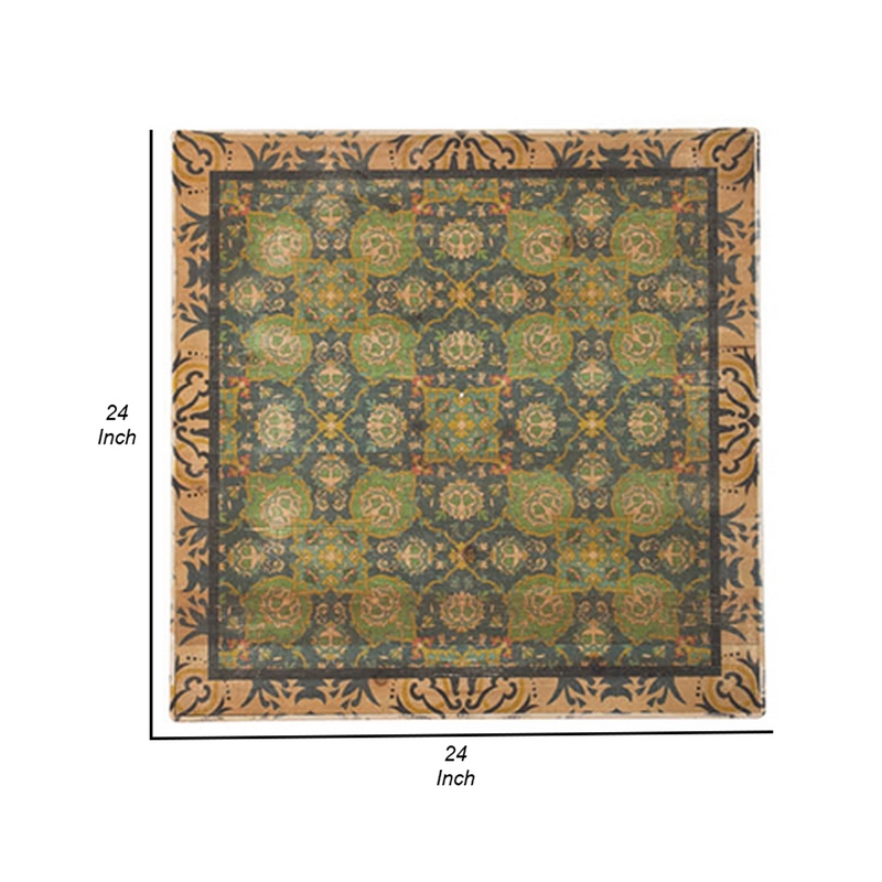 Benjara 24 x 24 Decorative Wall Art Set of 3-Square Vintage Brown-Green Designs