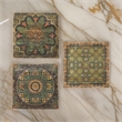 Benjara 24 x 24 Decorative Wall Art Set of 3-Square Vintage Brown-Green Designs