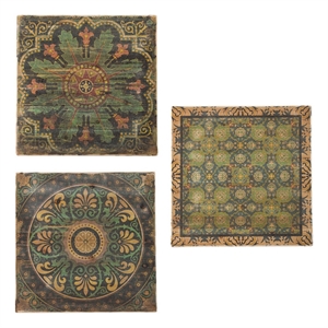 Benjara 24 x 24 Decorative Wall Art Set of 3-Square Vintage Brown-Green Designs