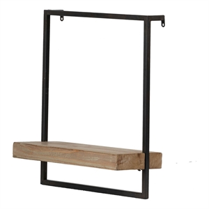 Benjara Yin 18&quot Wall Shelf- Rectangular Industrial Frame- Black Iron Brown Wood