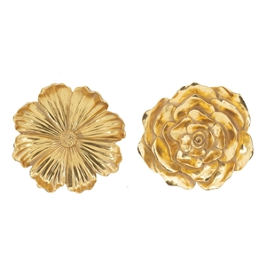 Benjara Dazzle 11- 12&quot Floral Hanging Wall Accent Set of 2- 3 Dimensional- Gold
