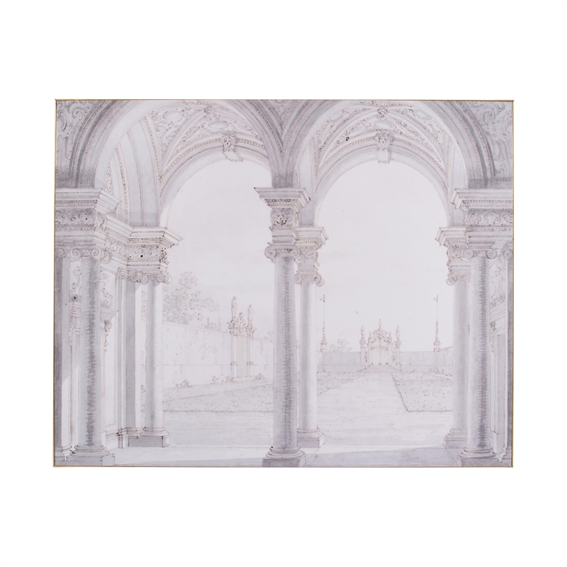 Benjara 47 x 59 Decorative Wall Art- Rectangular- Historical Architecture- Gray