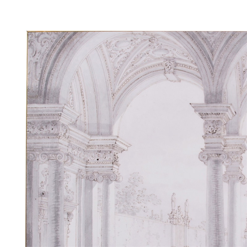 Benjara 47 x 59 Decorative Wall Art- Rectangular- Historical Architecture- Gray