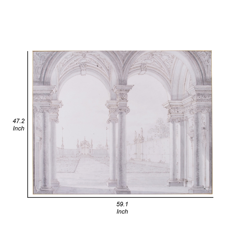 Benjara 47 x 59 Decorative Wall Art- Rectangular- Historical Architecture- Gray