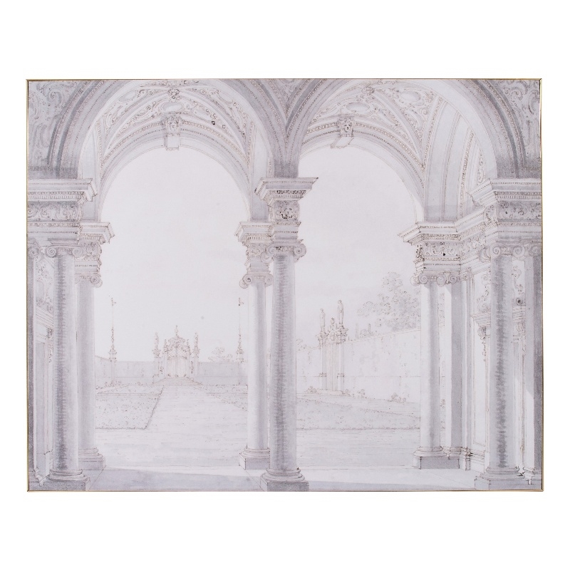 Benjara 47 x 59 Decorative Wall Art- Rectangular- Historical Architecture- Gray