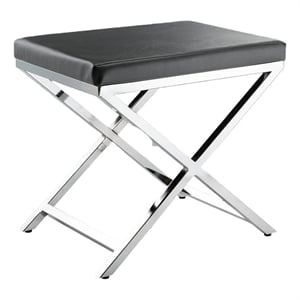 Benjara Myra 21&quot Accent Stool- Gray Faux Leather Seat- Chrome Crossed Legs