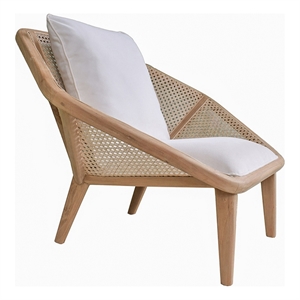Benjara 41&quot Accent Leisure Chair with Cushion- Woven Rattan- Teak Wood- Brown